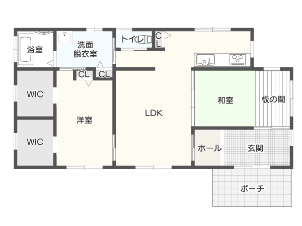 【25坪】和モダンスタイルの2LDK平屋の間取り