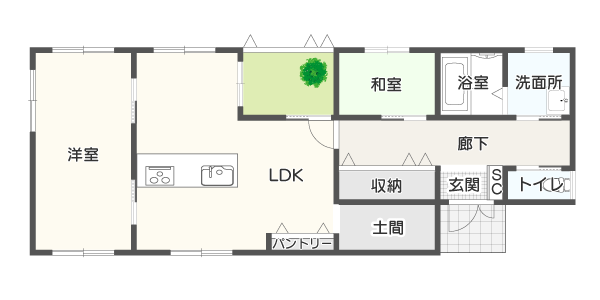 【40坪】将来的にも暮らしやすい2LDK平屋の間取り