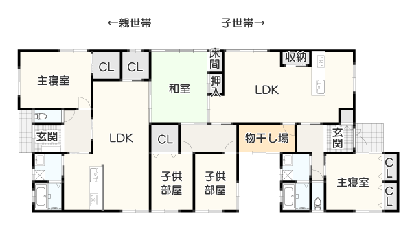 【子供部屋は一人一部屋】二世帯住宅平屋の間取り