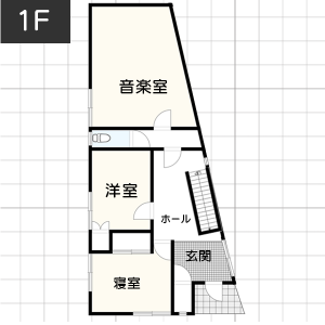 台形のパズルのような間取り1階
