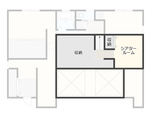 屋根と天井の間に秘密のシアタールームがある間取り_ロフト