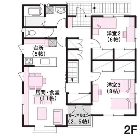 【人気のこだわり5】完全分離の二世帯住宅の間取り例 2F