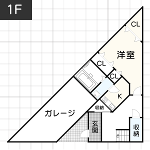 【3階建て33坪】三角地にある狭小地の間取り例