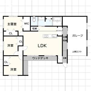 【3LDK 勾配天井と中庭でリビングに開放感を】平屋40坪のおすすめ間取り例