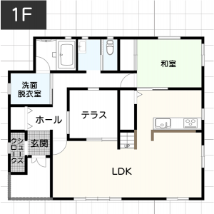【テラスを中心に置いた家】4LDKのおすすめ間取り例