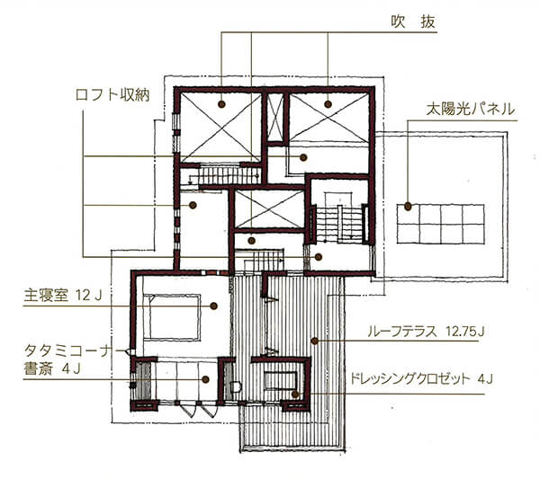 収納スペースを有効活用する2世帯向きの家 間取り例3
