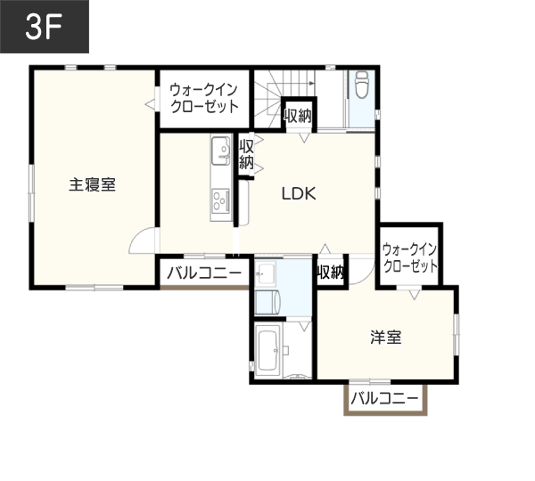 サロン・美容室の店舗兼住宅間取り例 3F