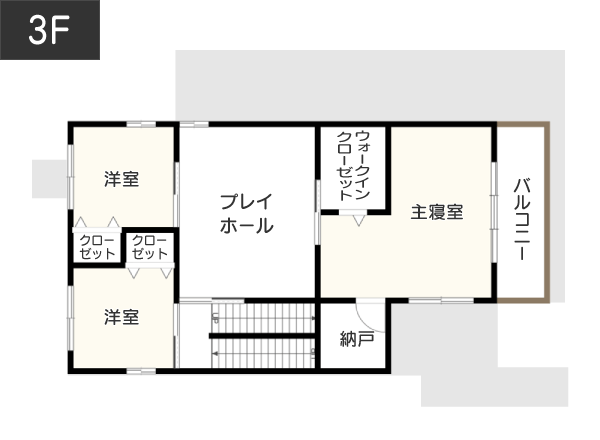 三階建て住宅の店舗兼住宅間取り例 3F