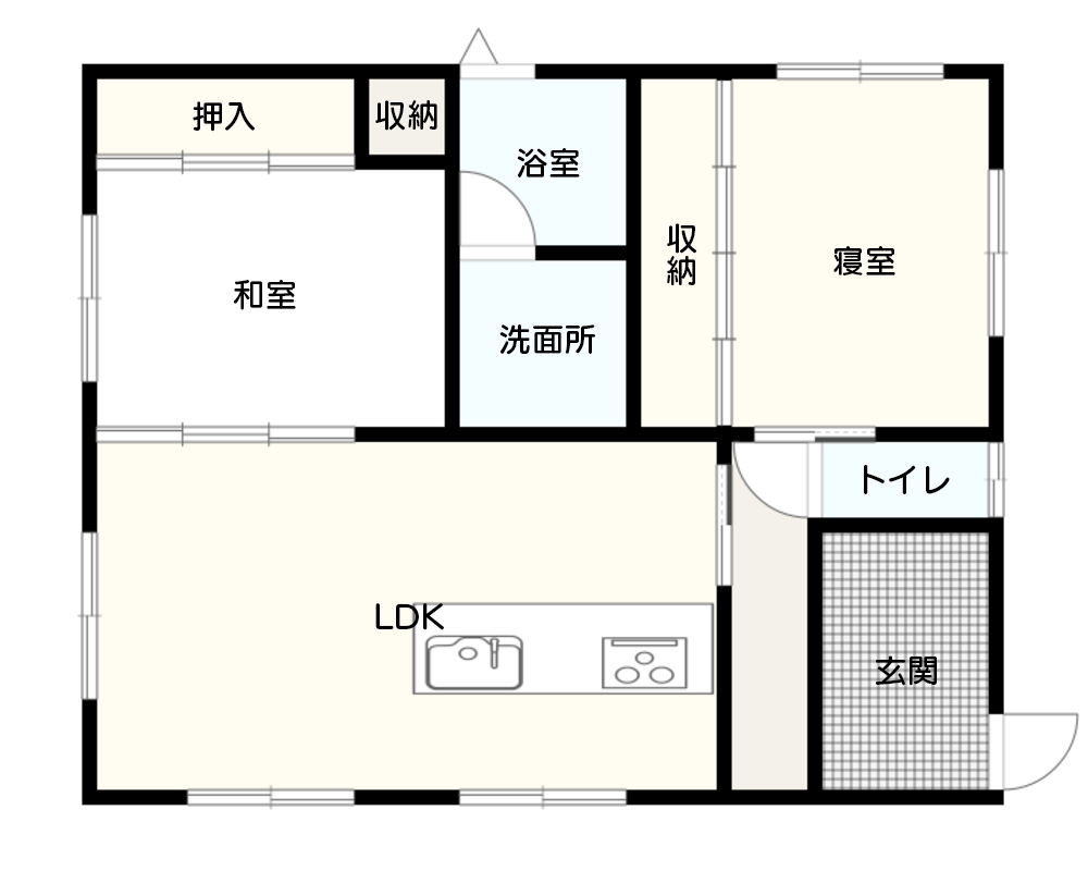 【1,000万~1,500万円以下】20坪の平屋向けおすすめ間取り:2人暮らしにおすすめ 間取り図